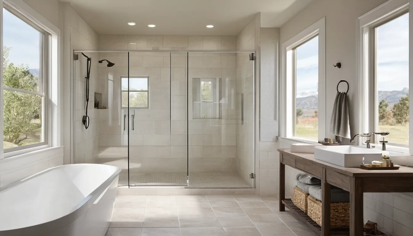 Smiling older homeowner stepping into a bright, low-threshold walk-in shower in a Saginaw home